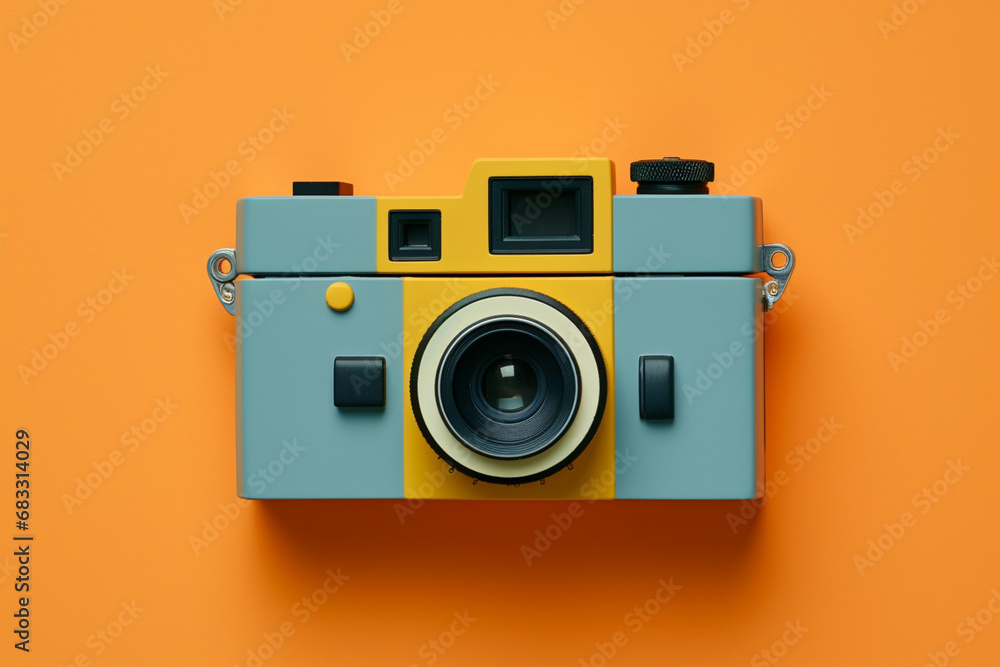 A minimalist interpretation of a camera, using basic shapes to convey the idea of photography.