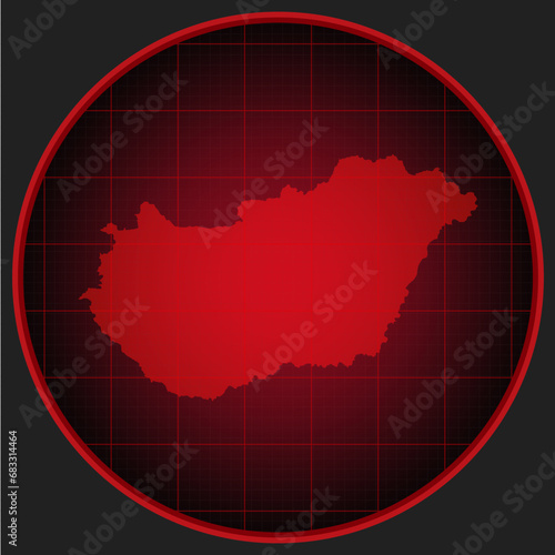 Vector map Hungary on the radar screen