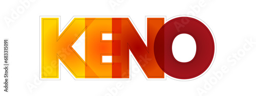 Keno is a lottery-like gambling game often played at modern casinos, colorful text concept background