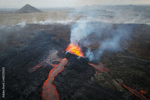 Volcano in Iceland above from drone 