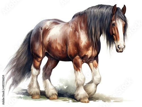 Shire Horse Watercolor Illustration - Majestic Draft Horse Artwork