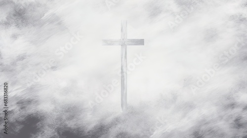 Grungy abstract black and white christian themed background with a cross. Easter concept with room for text.