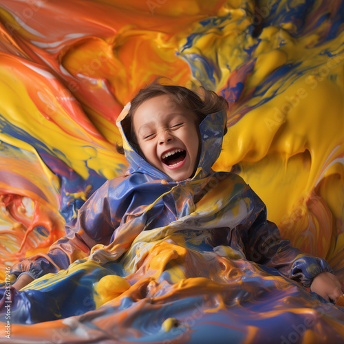 Kid playing in painting