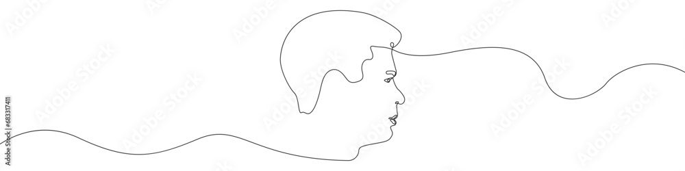 Face icon line continuous drawing vector. One line man's face in profile icon vector background. A man with a beard icon. Continuous outline of Human face shape. Face icon line continuous drawing vector. One line man's face in profile icon vector background. A man with a beard icon. Continuous outline of Human face shape.
