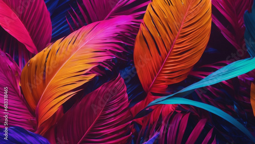 neon colors tropical leaves abstract background