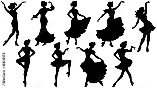 Stylish silhouettes of dancing ladies