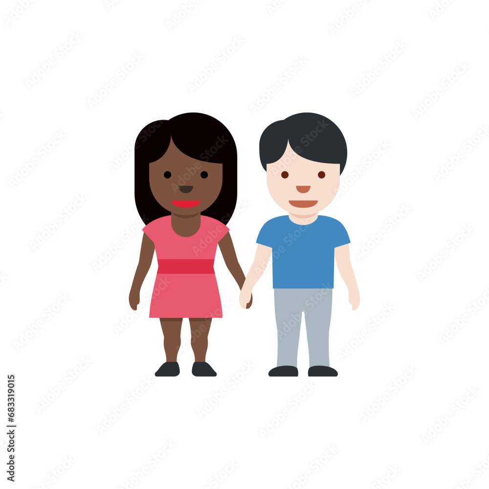 Woman and Man Holding Hands: Dark Skin Tone, Light-Skin Tone Woman and Man Holding Hands: Dark Skin Tone, Light-Skin Tone