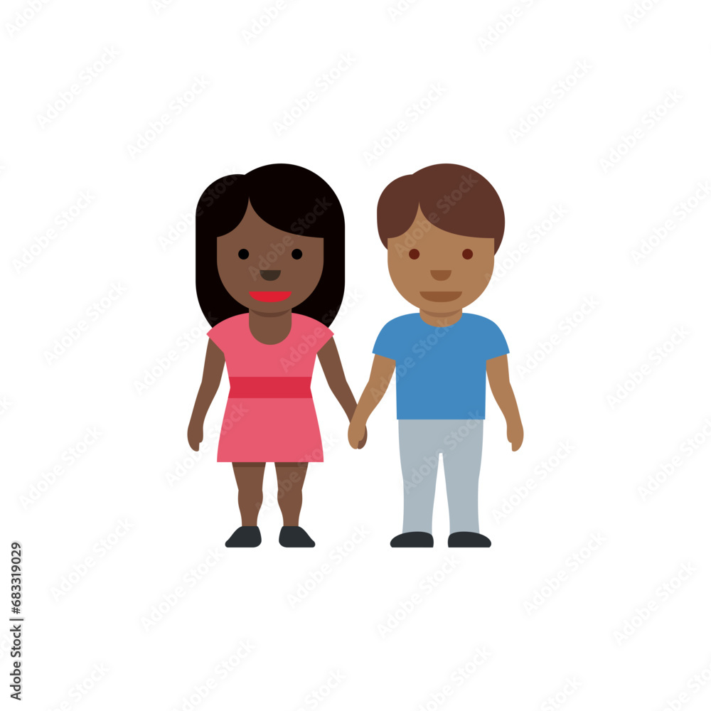 Woman and Man Holding Hands: Dark Skin Tone, Medium-Dark Skin Tone