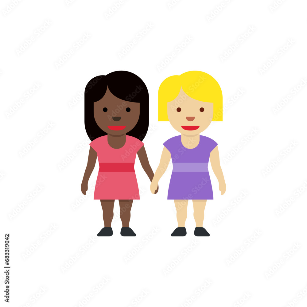 Women Holding Hands: Dark Skin Tone, Medium-Light Skin Tone Women Holding Hands: Dark Skin Tone, Medium-Light Skin Tone