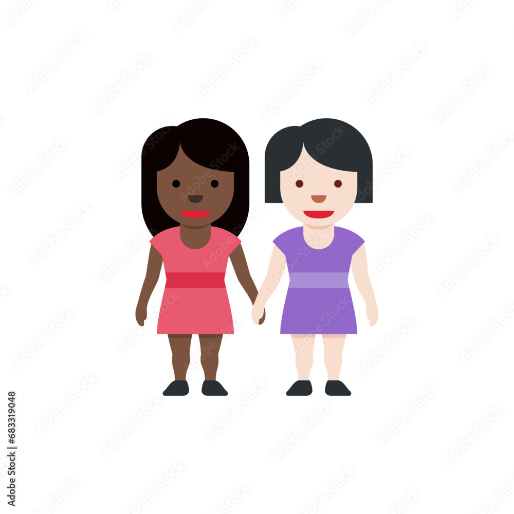 Women Holding Hands: Dark Skin Tone, Light-Skin Tone Women Holding Hands: Dark Skin Tone, Light-Skin Tone