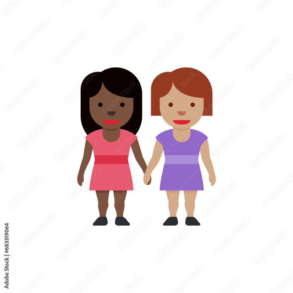Women Holding Hands: Dark Skin Tone, Medium-Skin Tone