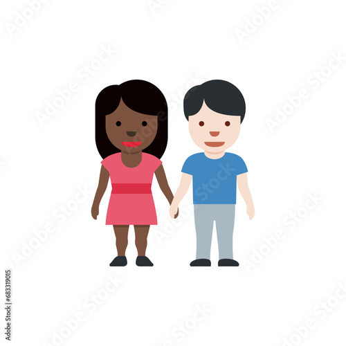 Woman and Man Holding Hands: Dark Skin Tone, Light-Skin Tone