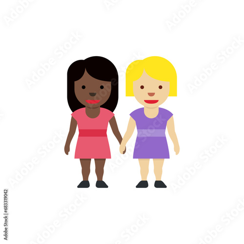 Women Holding Hands: Dark Skin Tone, Medium-Light Skin Tone