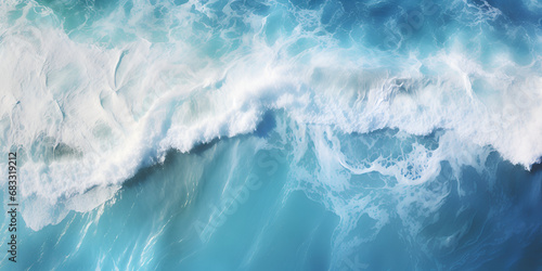 Beautiful blue sea waves with foam, Beautiful ocean wave with white foam. Seascape background. Big waves for surfing. Cool Deep Ocean Waves, White Foam. Clean Water, generative AI