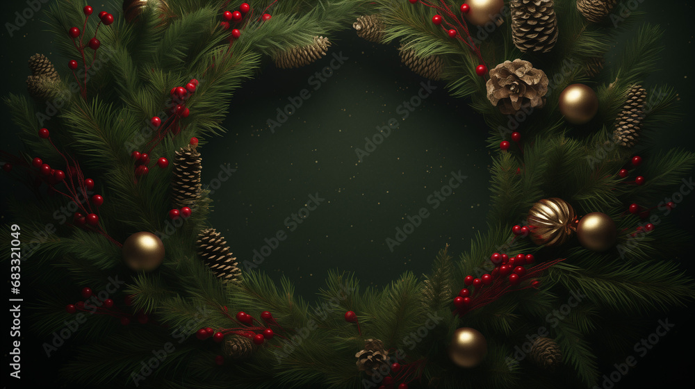 Intricate Pine Wreath Digital Illustration Background
