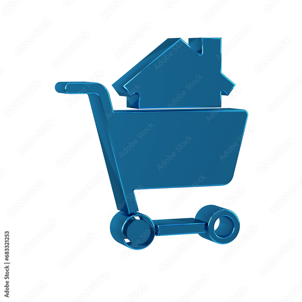 Blue Shopping cart with house icon isolated on transparent background. Buy house concept. Home loan concept, rent, buying a property. Blue Shopping cart with house icon isolated on transparent background. Buy house concept. Home loan concept, rent, buying a property.