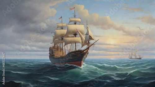 ship in the sea background