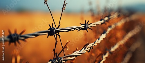 Barbed wire fence shallow DOF photo
