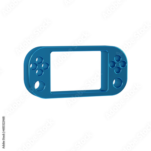 Blue Portable video game console icon isolated on transparent background. Gamepad sign. Gaming concept.
