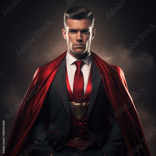 Businessman with a superhero cape.