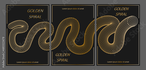 The golden spiral. A set of designs for a composite cover, banner, poster. Template for interior decoration, creative ideas, creativity and design.