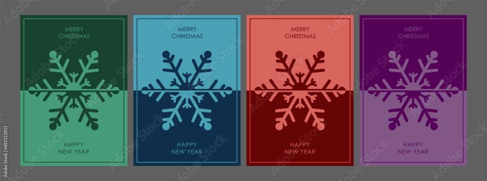 Christmas background. A set of colored Christmas cards with snowflakes. Creative template in a minimalistic style for greetings, invitations, flyers and creative ideas Christmas background. A set of colored Christmas cards with snowflakes. Creative template in a minimalistic style for greetings, invitations, flyers and creative ideas