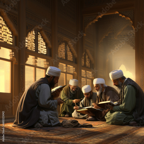 Muslim people praying in a mosque. © DALU11