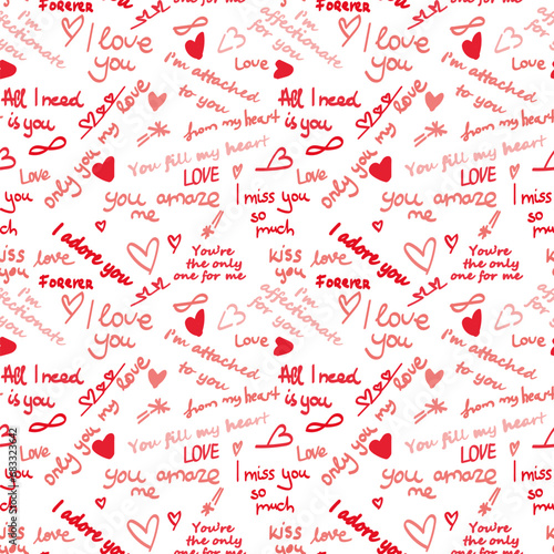 seamless background with hearts, valentines day, lettering