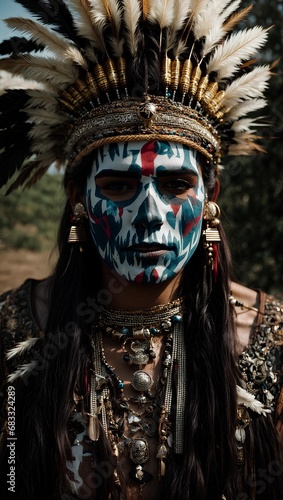 skull Indian with cocar and crossed arrows ai generated
