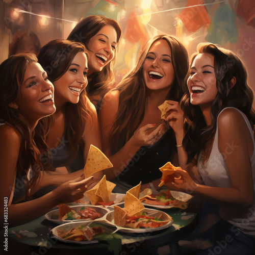 Friends eating tacos. photo