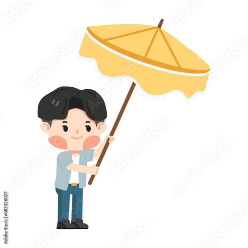 Man hold umbrella for newly monk