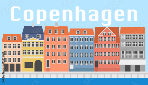 Nyhavn Copenhagen Denmark colorful flat style ,vector illustration.