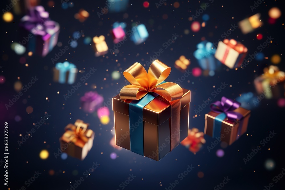 New Year and Christmas colorful gift box