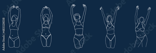 Bundle mit Lineart-Illustrationen von Frauen, die die Hände hochheben