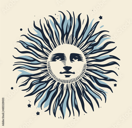the sun of the Argentina flag isolated, hand sketched draw, simple, icon, solid color, no lines, sun face