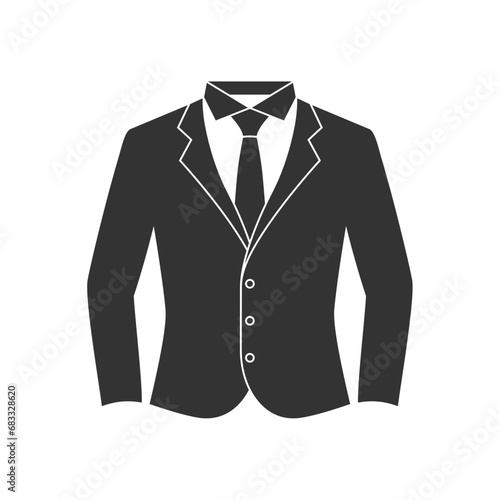 Suit graphic icon. Jacket, shirt and necktie sign isolated on white background. Men wardrobe symbol. Vector illustration