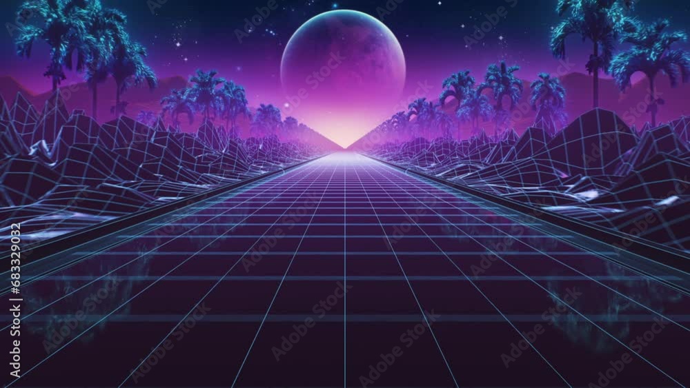 Loop background neon retro wave 80s style Stock ビデオ | Adobe Stock