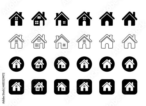 home icon for apps and websites, House icon, Home sign in circle or Main page icon in filled, thin line, outline and stroke style
