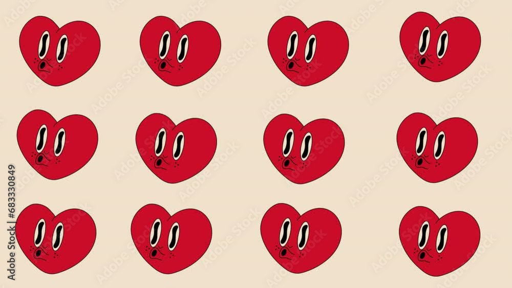 Pattern Animation Cute face Cartoon heart. 2d cartoon. 4K video footage ...