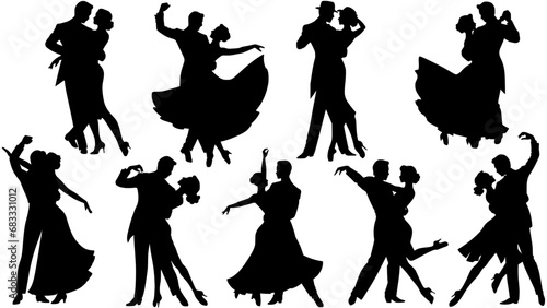 Stylish silhouettes vector set of social dancing people