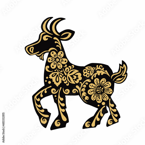 Steed  goat with retro painted black and gold vector illustration