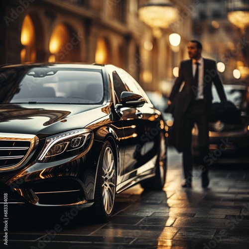 Professional driver near luxury car, closeup. Chauffeur service