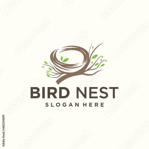 vector natural birds nest logo natural root and leaf birds nest logo