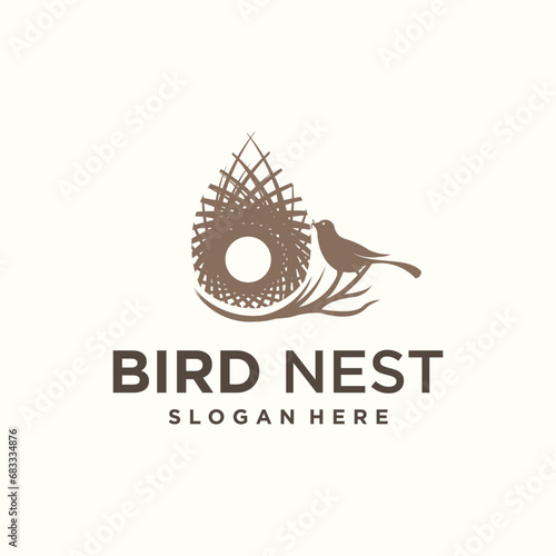 vector natural birds nest logo natural root and leaf birds nest logo