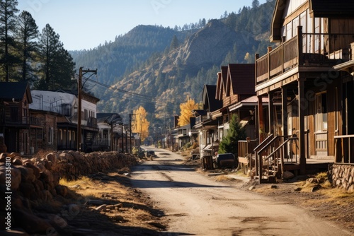 Historic gold mining town, featuring old saloons, wooden storefronts, and a sense of the Gold Rush era, Generative AI