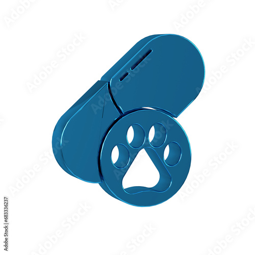Blue Dog pill icon isolated on transparent background. Prescription medicine for animal.