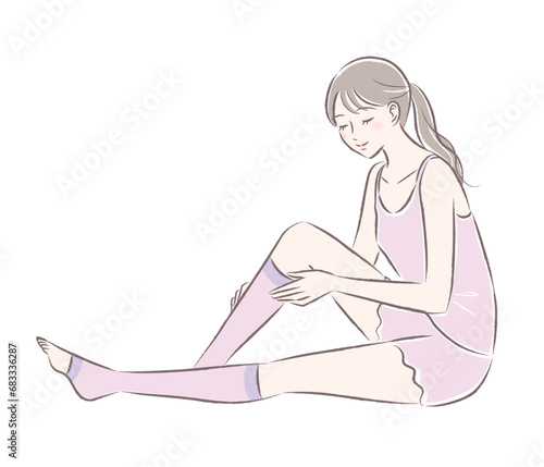 浮腫取り靴下・着圧ソックスを履いた若い女性のイラスト