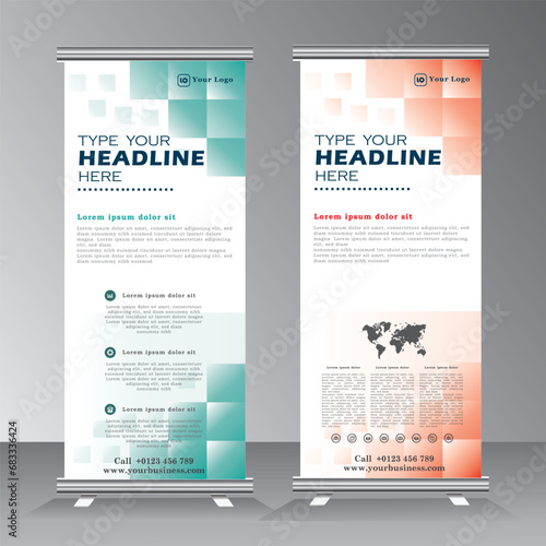 Banner Stand Design Template with Abstract Geometric background. Roll up banner design, Promotional template,