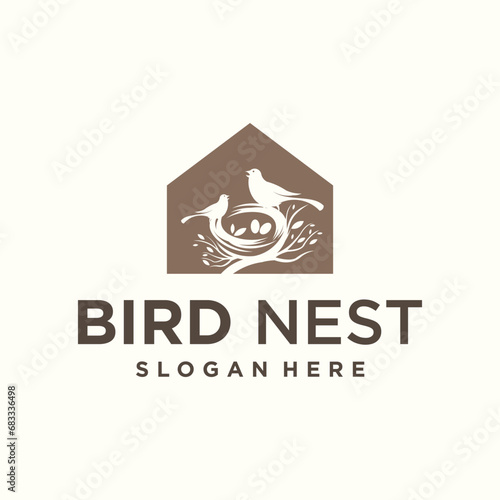 vector natural birds nest logo natural root and leaf birds nest logo