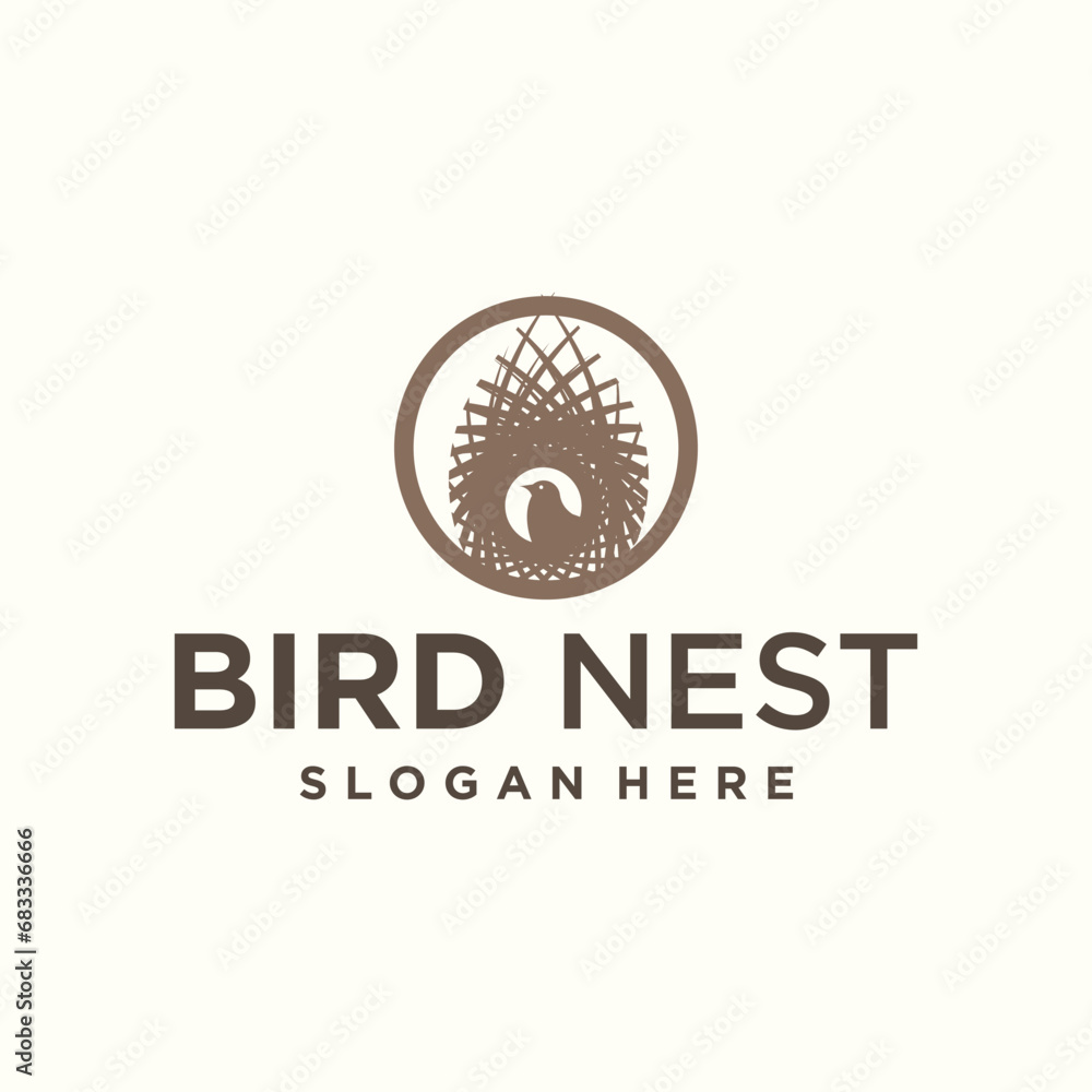 Naklejka premium vector natural birds nest logo natural root and leaf birds nest logo